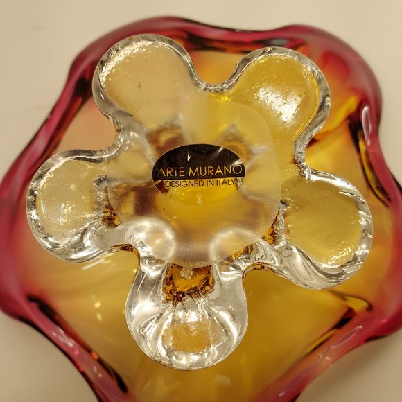 MURANO ITALY ART GLASS ABSTRACT CENTERPIECE PEDESTAL STARFISH BOWL PINK PURPLE - Picture 5 of 16